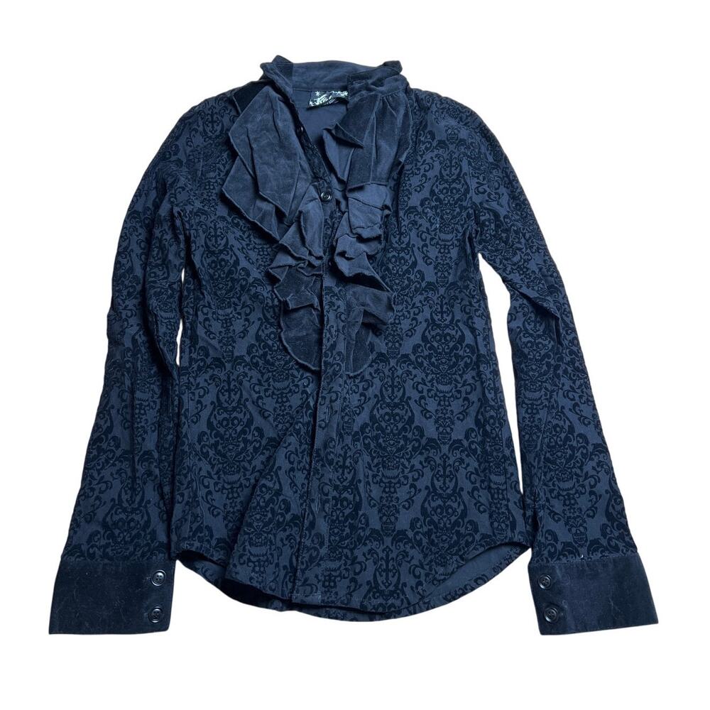 Killstar Navy Blue Ruffled Gothic Blouse